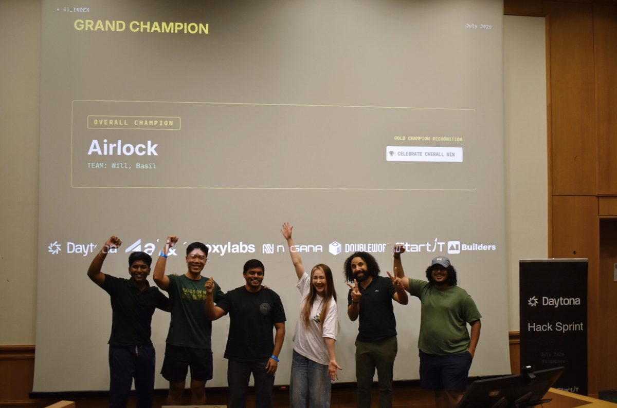 Airlock announced as overall champion on the projector at the AI Builder and Daytona HackSprint.